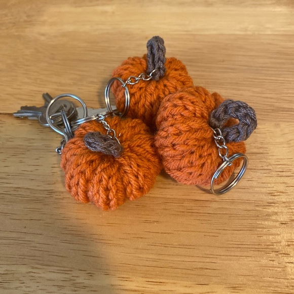Handmade Crochet Pumpkin Keychain - Picture 5 of 7